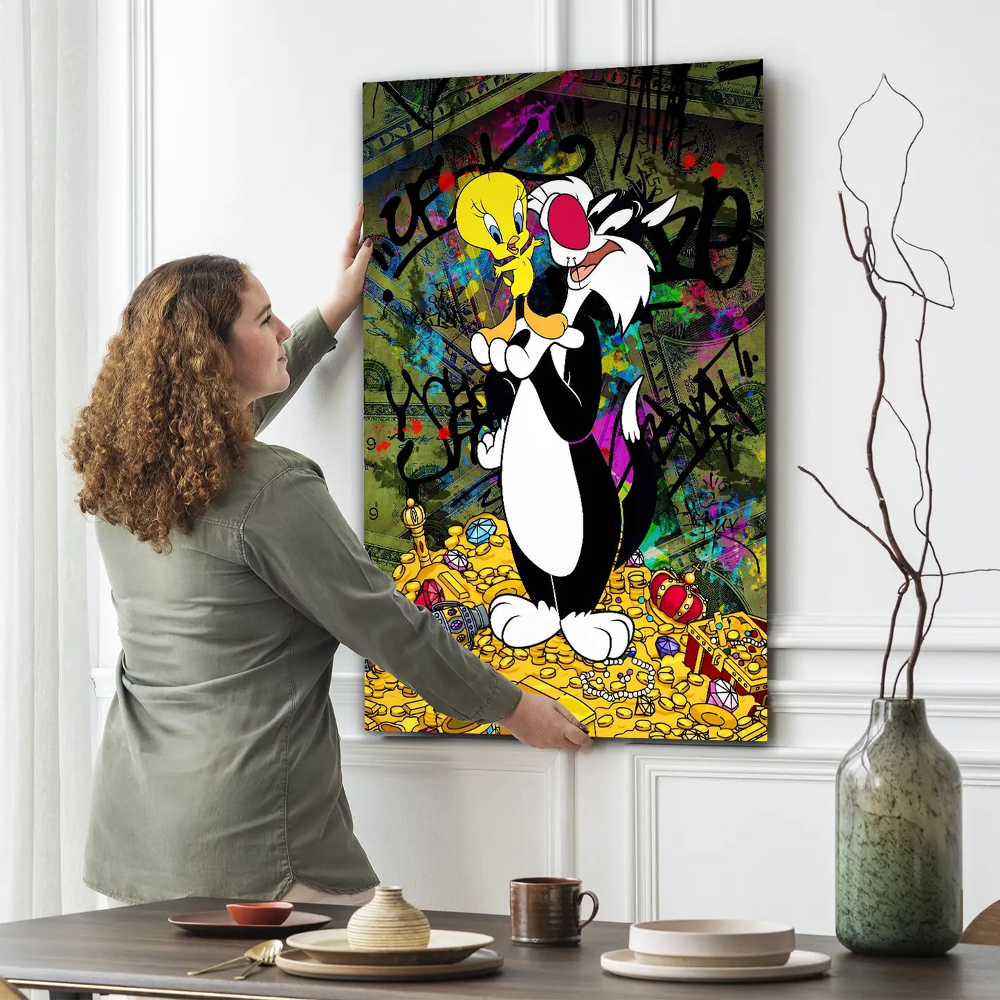 Pop Street Art Sylvester & Tweety Wandbild Kunstwerk