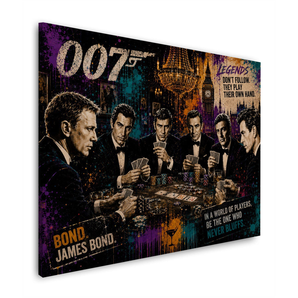 Wandbild Agenten beim Kartenspiel im Casino im Pop Art Stil auf Leinwand