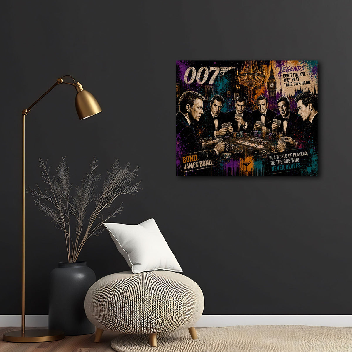 Pop Art Casino Wandbild im Querformat über dem Sofa