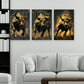 3er-Set Goldene Bullen im Wohnzimmer über dem Sofa