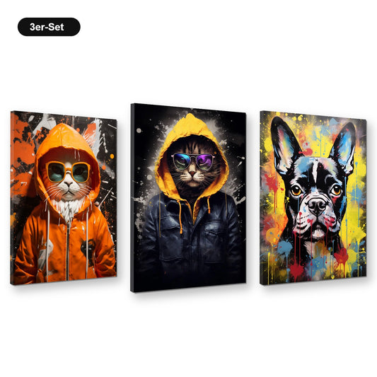 3er-Set Coole Haustiere – drei Leinwandbilder