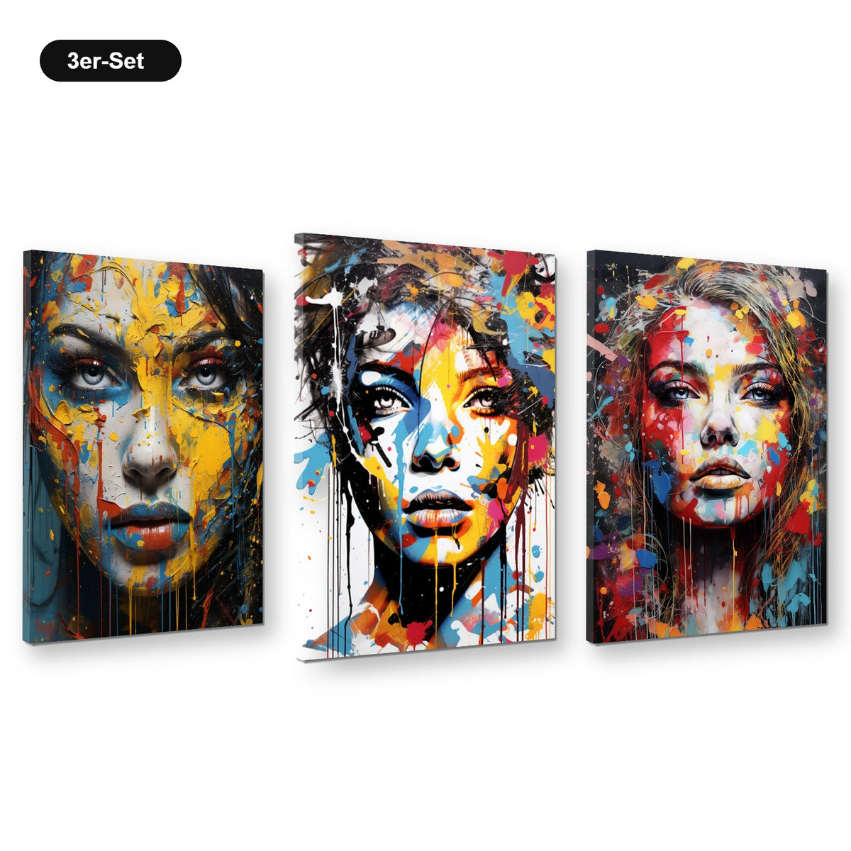 3er-Set Face Art Colour – drei Leinwandbilder