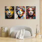 3er-Set Face Art Colour im Wohnzimmer über dem Sofa