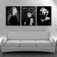 3er-Set Hollywood Legenden Schwarz-Weiß im Wohnzimmer über dem Sofa