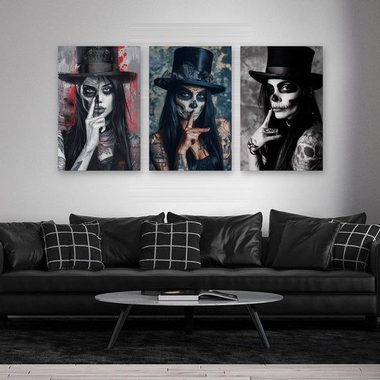 3er-Set Dark Beauty im Wohnzimmer über dem Sofa