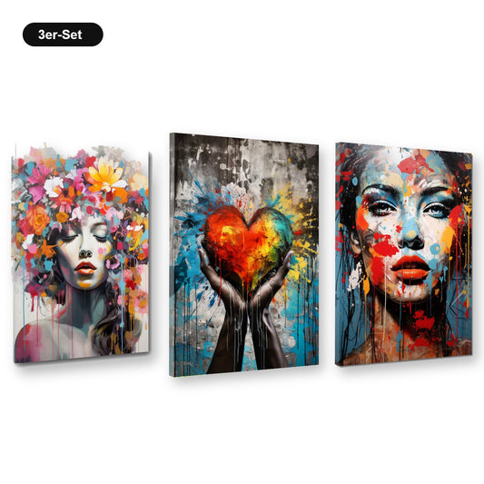 3er-Set Pop Art Frauen – drei Leinwandbilder