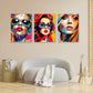 3er-Set Pop Art Ladies im Wohnzimmer über dem Sofa