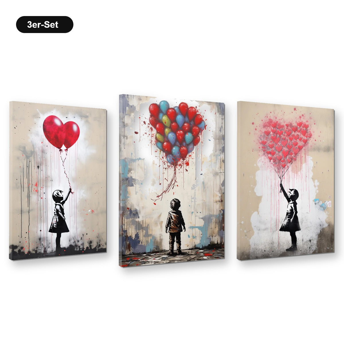 3er-Set Street Art Ballons – drei Leinwandbilder