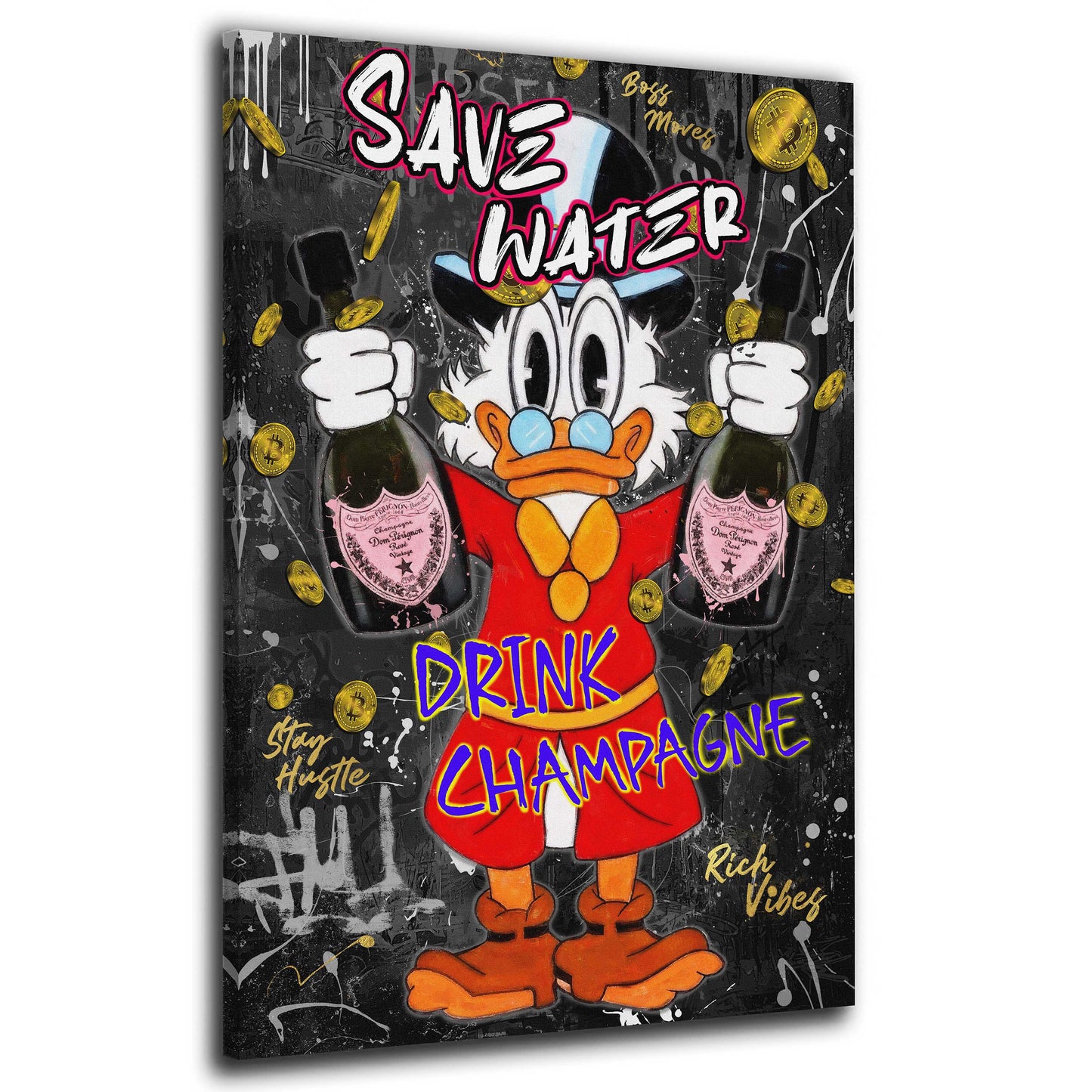 Pop Art Duck Save Water Champagner Luxus Erfolg Wandbild Kunstwerk