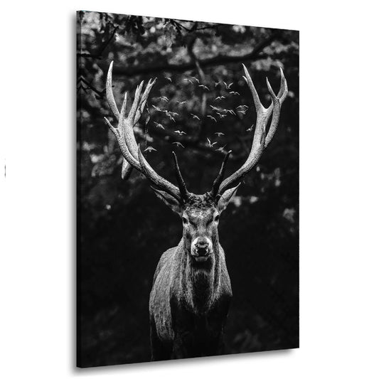 Hirsch Deep Forest schwarz weiß Abstrakt, Tiere Wandbild Kunstwerk