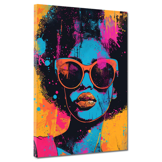Wandbild African Woman Pop Art mit Sonnenbrille farbenfroh