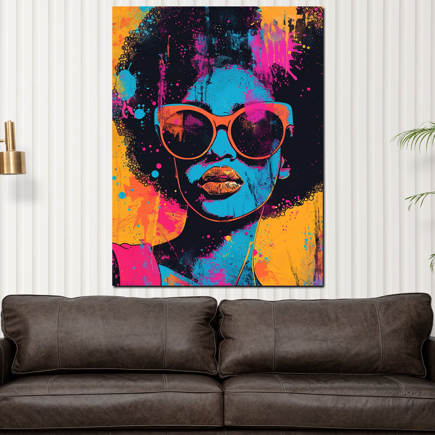 African Woman Pop Art mit Sonnenbrille farbenfroh Wandbild Kunstwerk