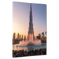 Dubai Burj Khalifa mit Wasserfontäne bei Sonnenuntergang Wandbild Kunstwerk
