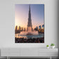 Dubai Burj Khalifa mit Wasserfontäne bei Sonnenuntergang Wandbild Kunstwerk