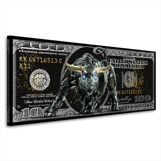 100 Dollar Trading Bull, Geld & Erfolg Börse Wandbild Kunstwerk