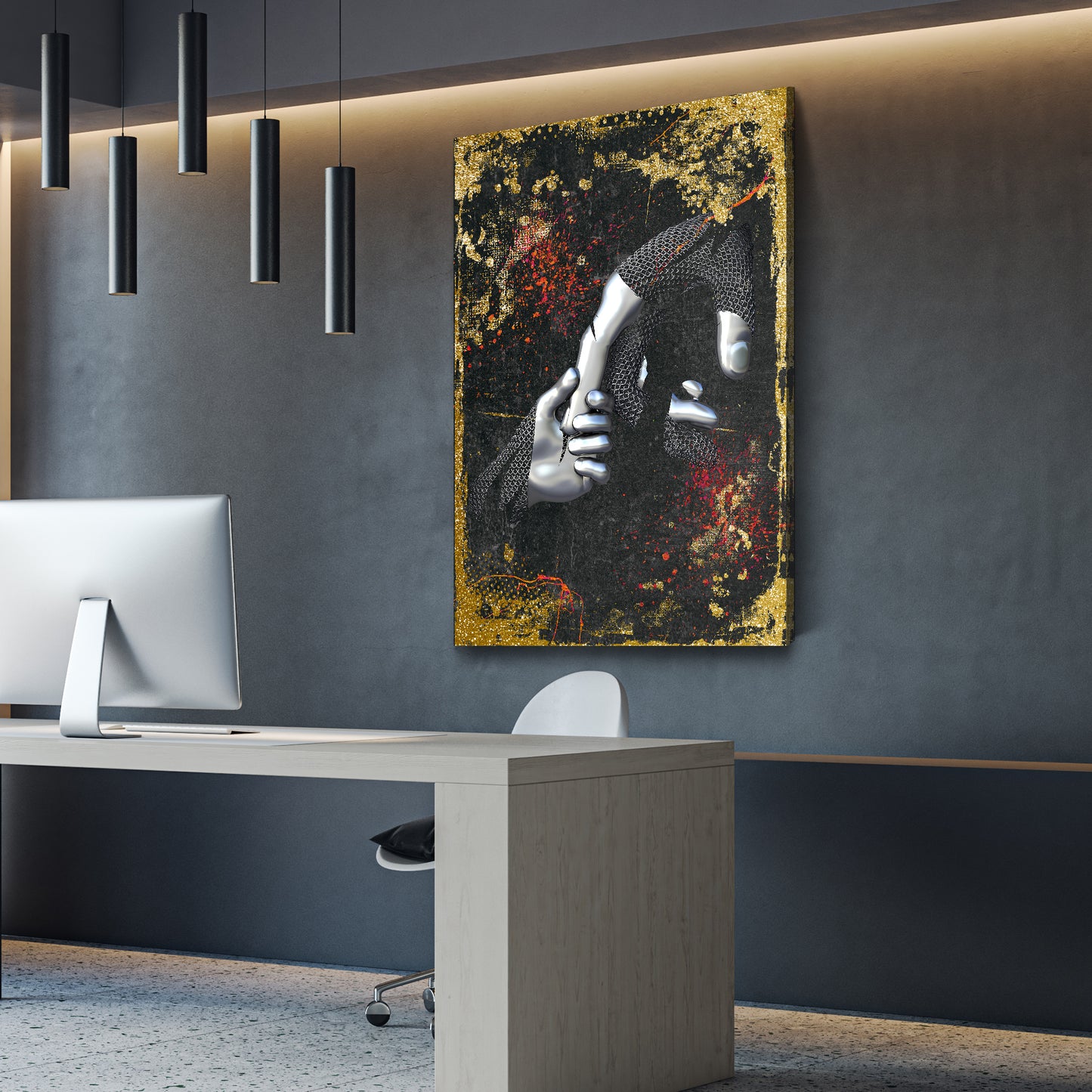 Abstract Metallfiguren Metallic Hände Kunst Gold Colour Wandbild Kunstwerk