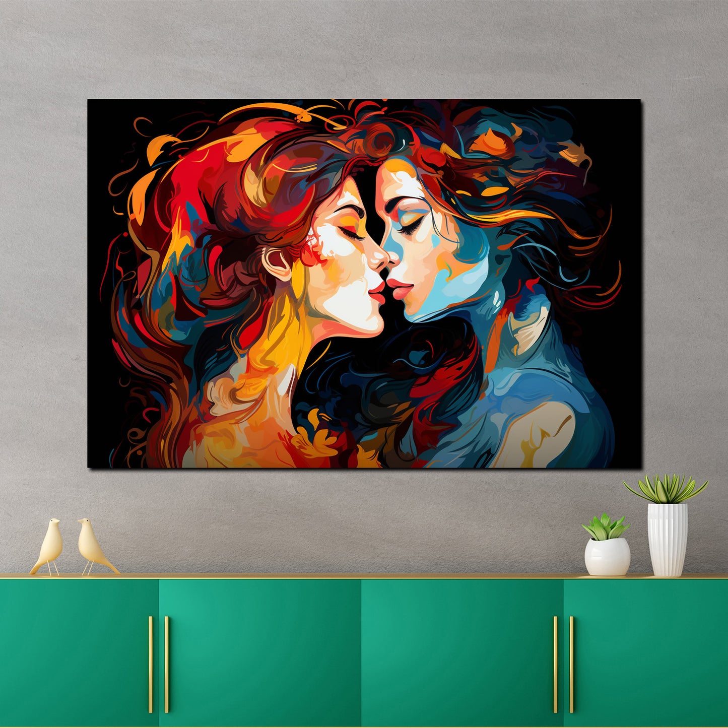 Wandbild Kunstwerk Abstrakt zwei Frauen Painting Style