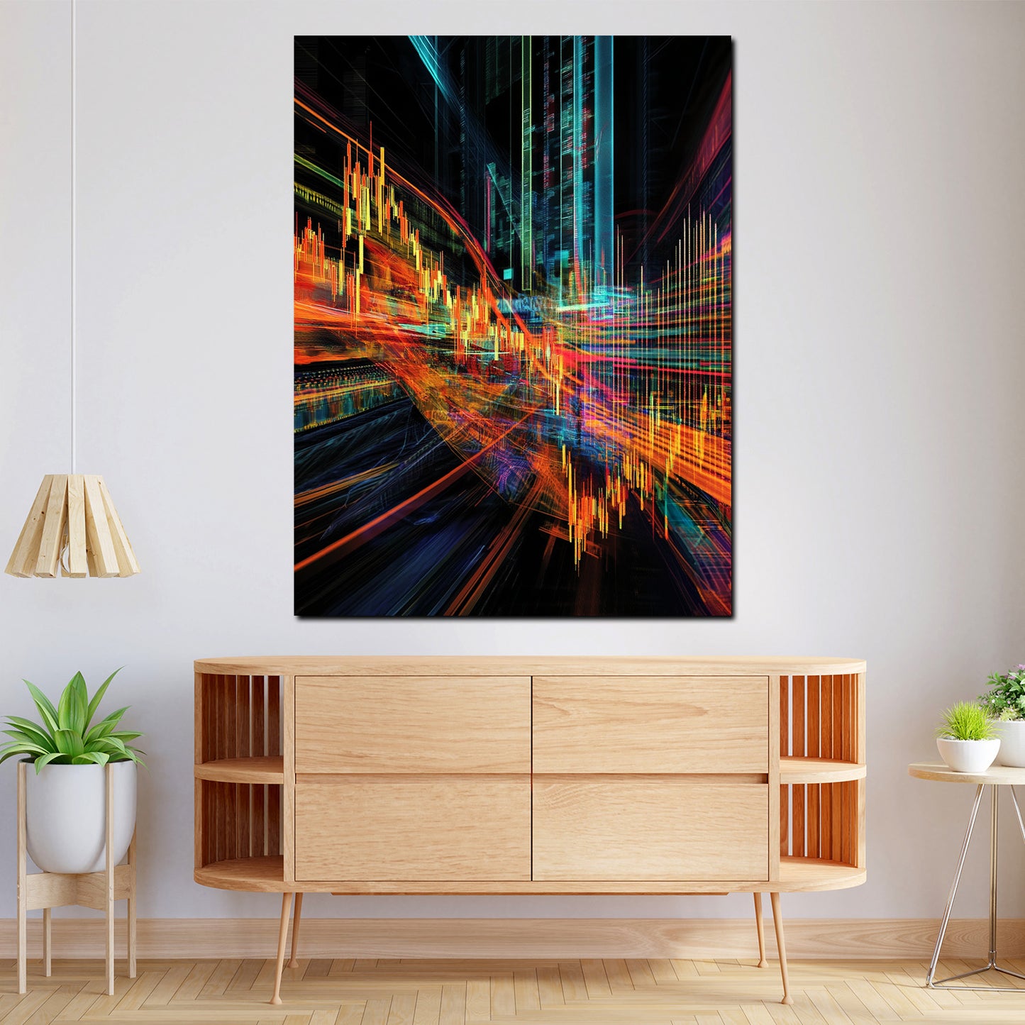 Wandbild Kunstwerk Aktiencharts Börse Neonfarben modern