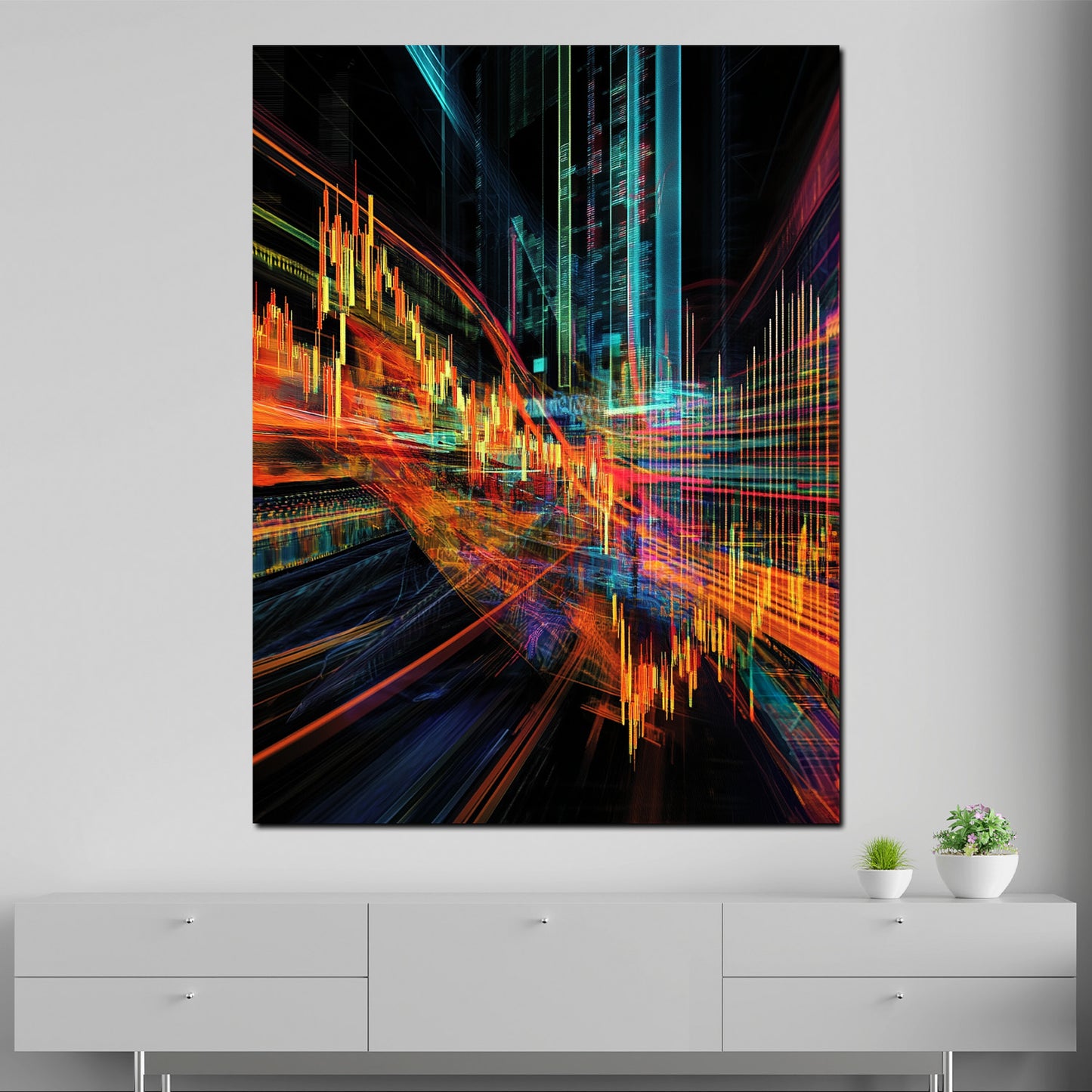 Wandbild Kunstwerk Aktiencharts Börse Neonfarben modern