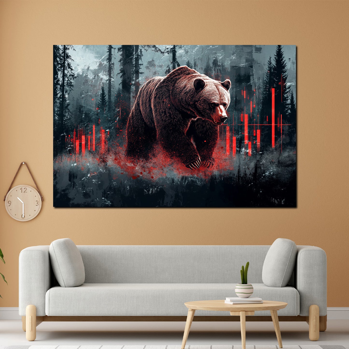 Bär Natur Börsencharts Symbolkraft Finanzen modern Wandbild Kunstwerk