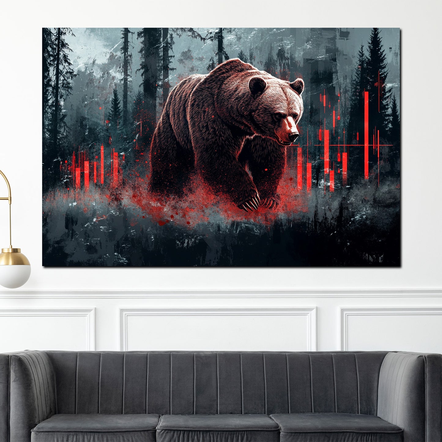 Bär Natur Börsencharts Symbolkraft Finanzen modern Wandbild Kunstwerk