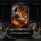 Baseball Action und Flammen Wandbild Kunstwerk