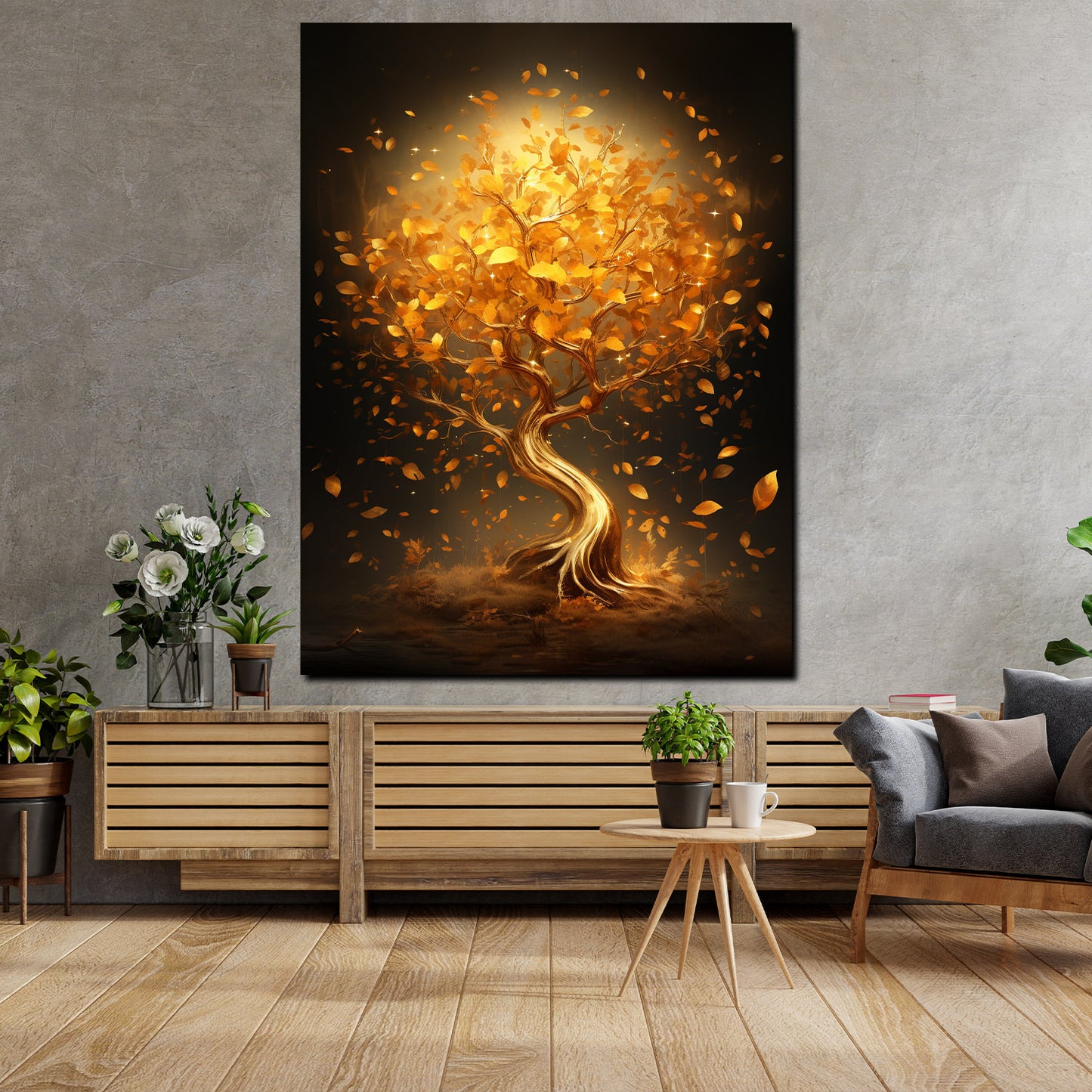 Baum mit goldenen Blätter, abstrakt Wandbild Kunstwerk