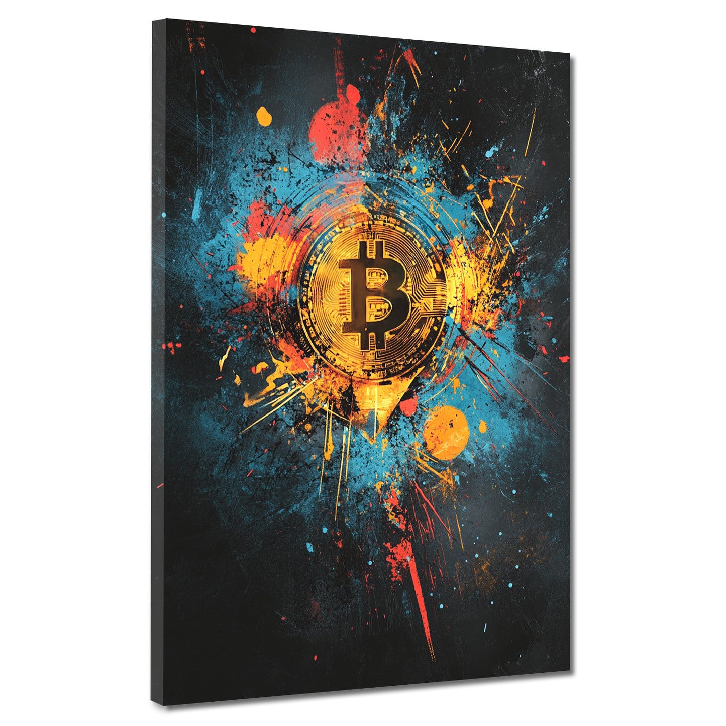 Wandbild Kunstwerk Bitcoin Pop Art Krypto Farbspritzer Motivation modern