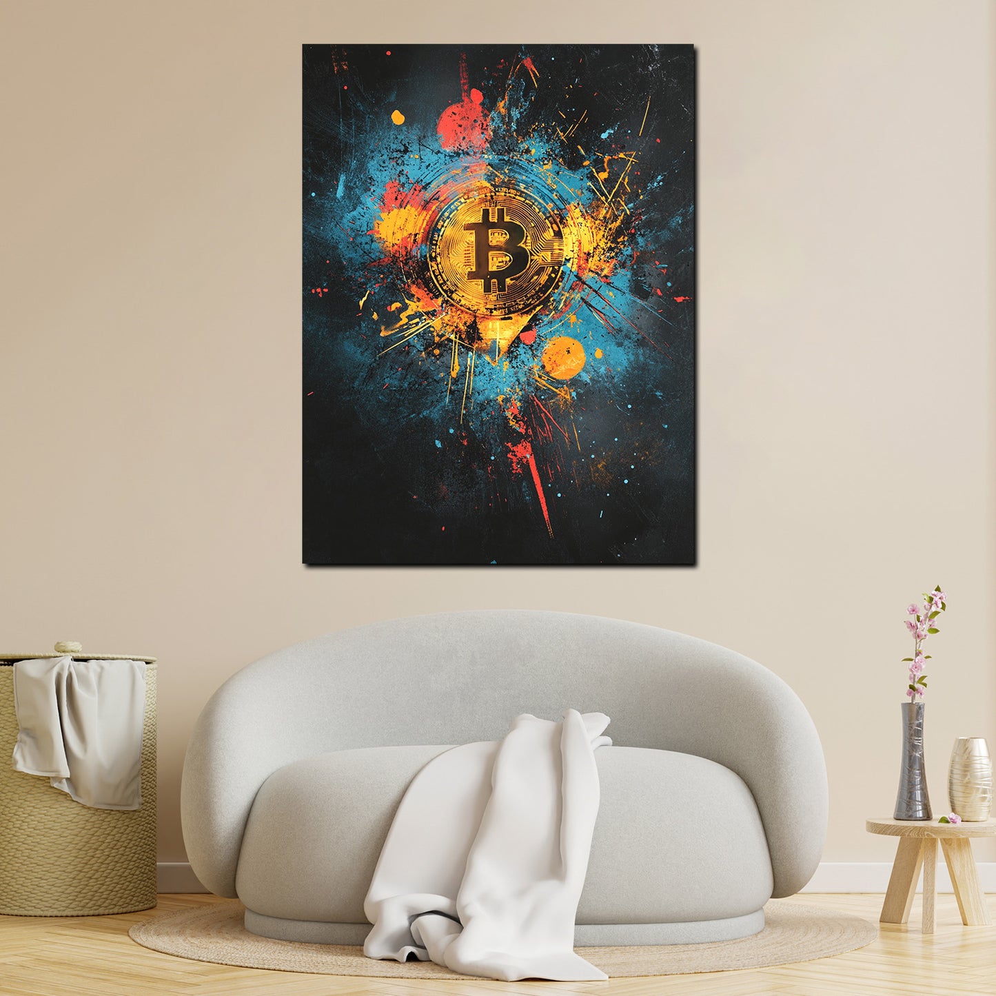Wandbild Kunstwerk Bitcoin Pop Art Krypto Farbspritzer Motivation modern