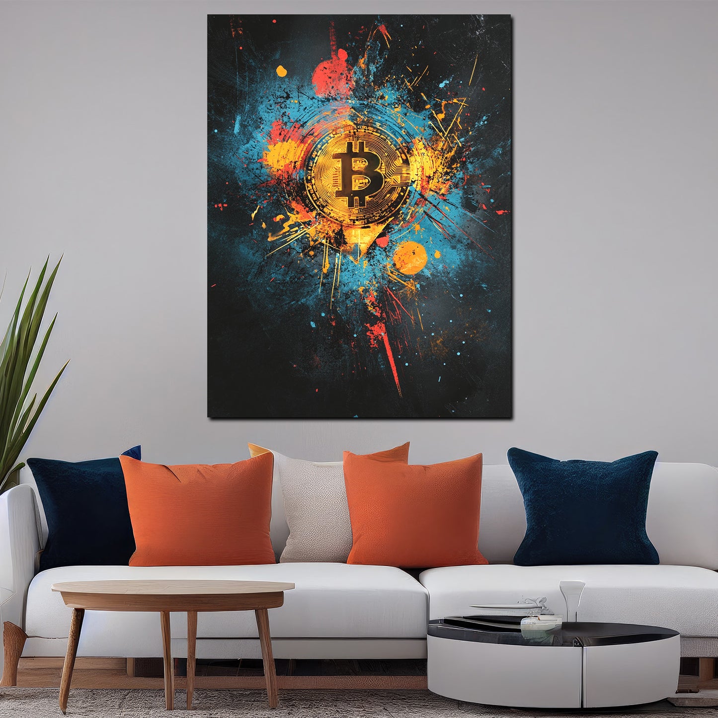 Wandbild Kunstwerk Bitcoin Pop Art Krypto Farbspritzer Motivation modern
