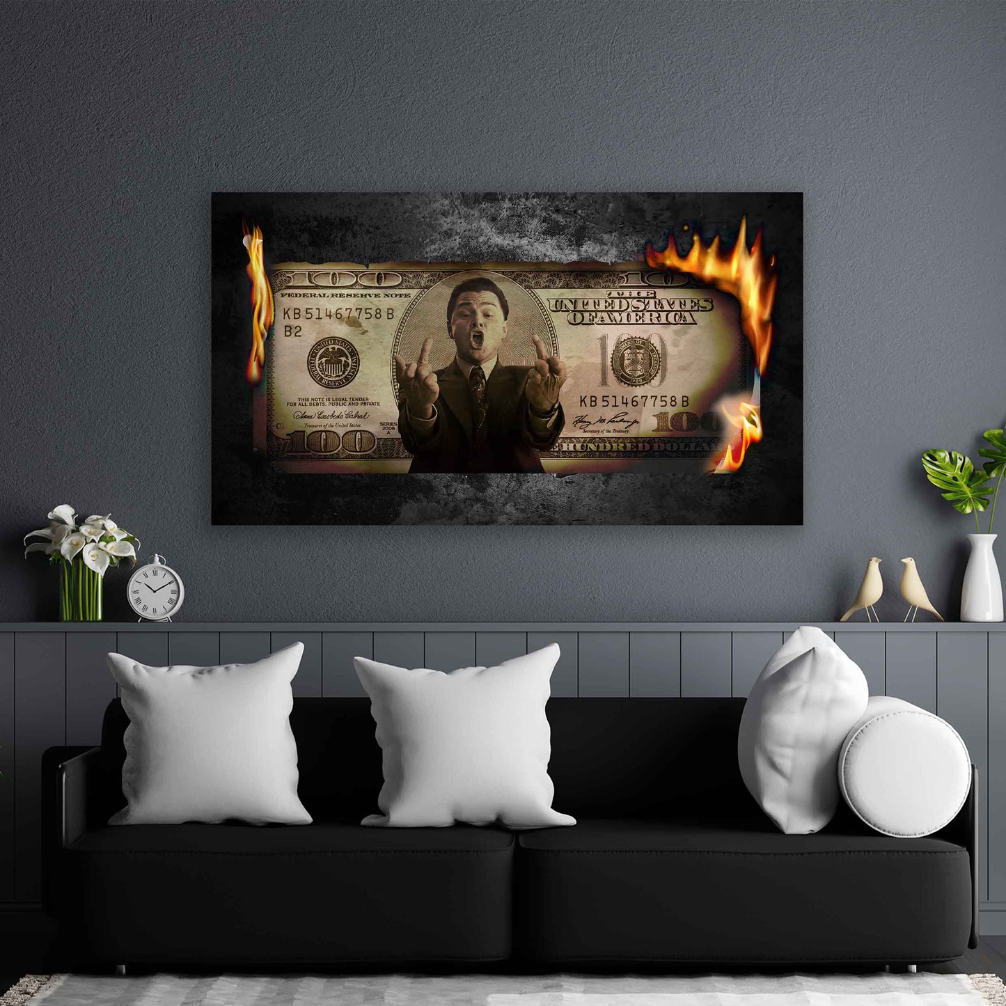 Wandbild Kunstwerk Burning Dollar Geld & Erfolg Leonardo Style