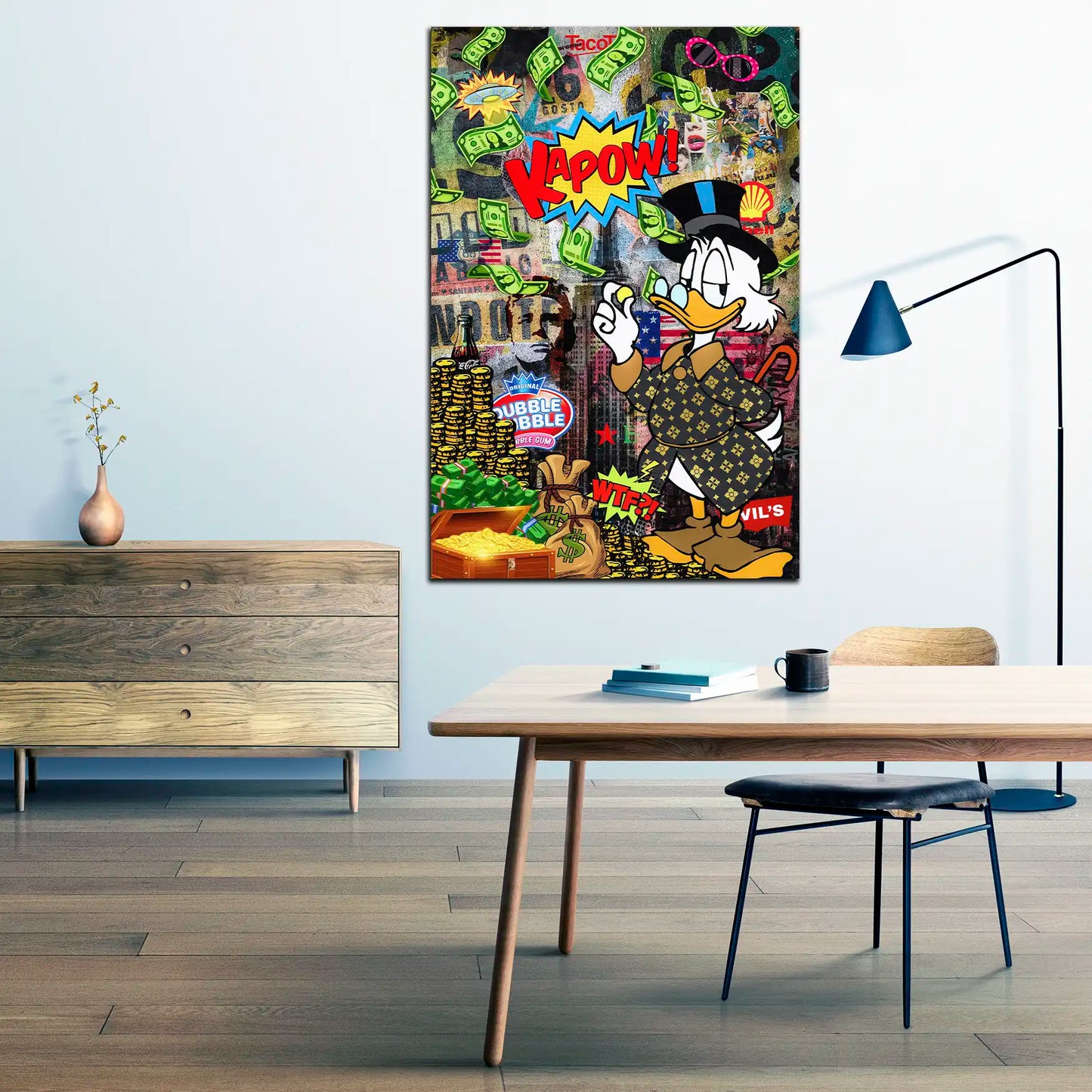 Wandbild Kunstwerk Comic Duck Geldregen Kapow!