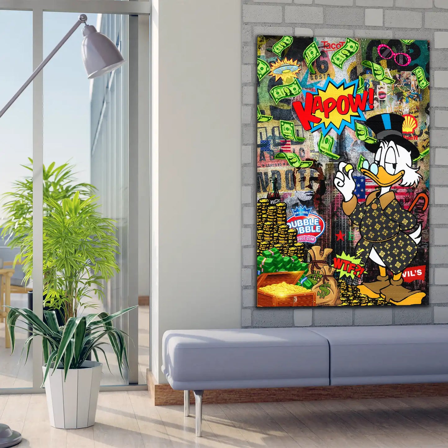 Wandbild Kunstwerk Comic Duck Geldregen Kapow!