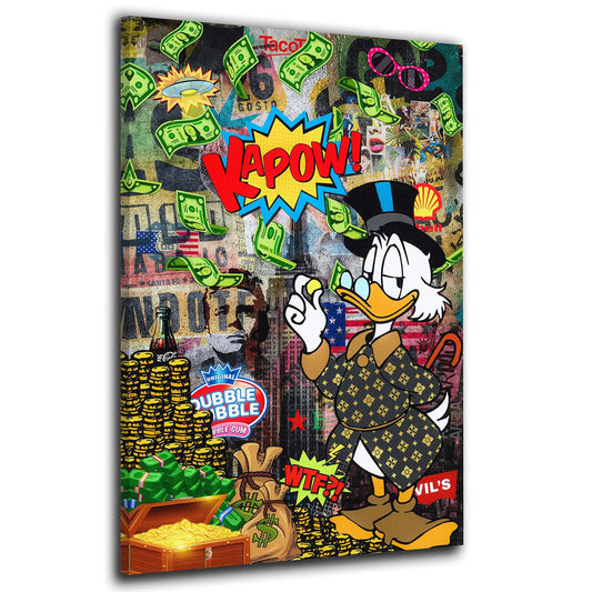 Wandbild Kunstwerk Comic Duck Geldregen Kapow!