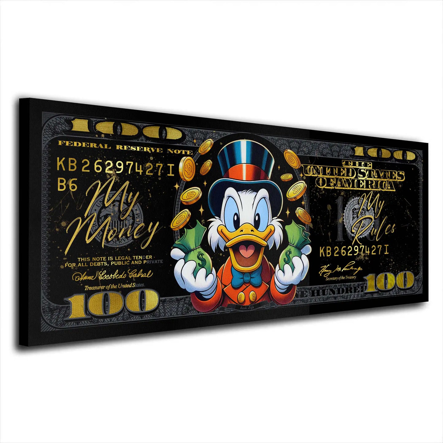 Dollar Duck My Money My Rules Black Wandbild Kunstwerk