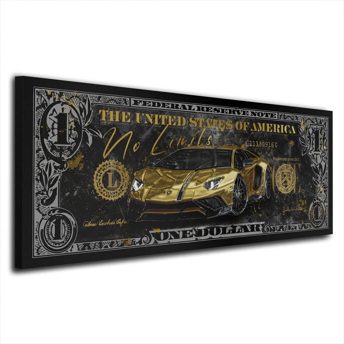 Lambo Kunstwerk Auto Dollar No Limits Pop Art Wandbild