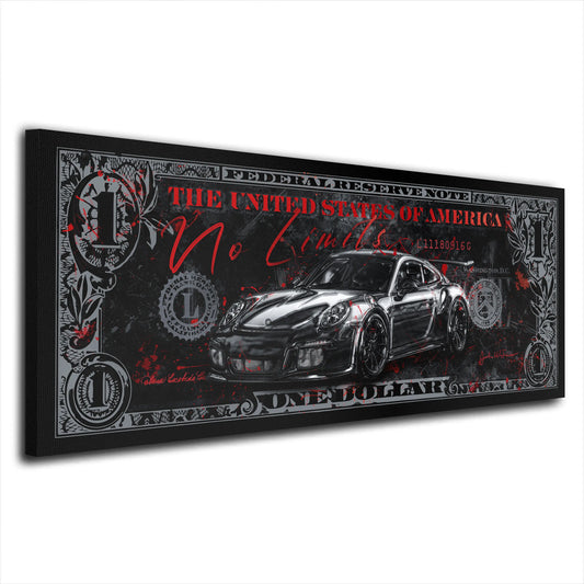 Motivation Sportwagen Wandbild Kunstwerk Dollar No Limits Silver