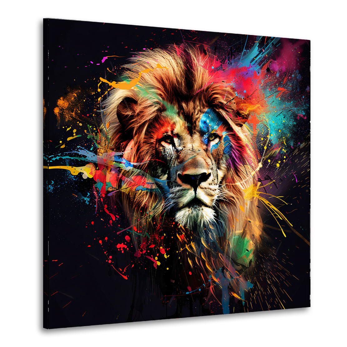 Farbenfroher Löwe mit dynamischen Farben Wandbild Kunstwerk