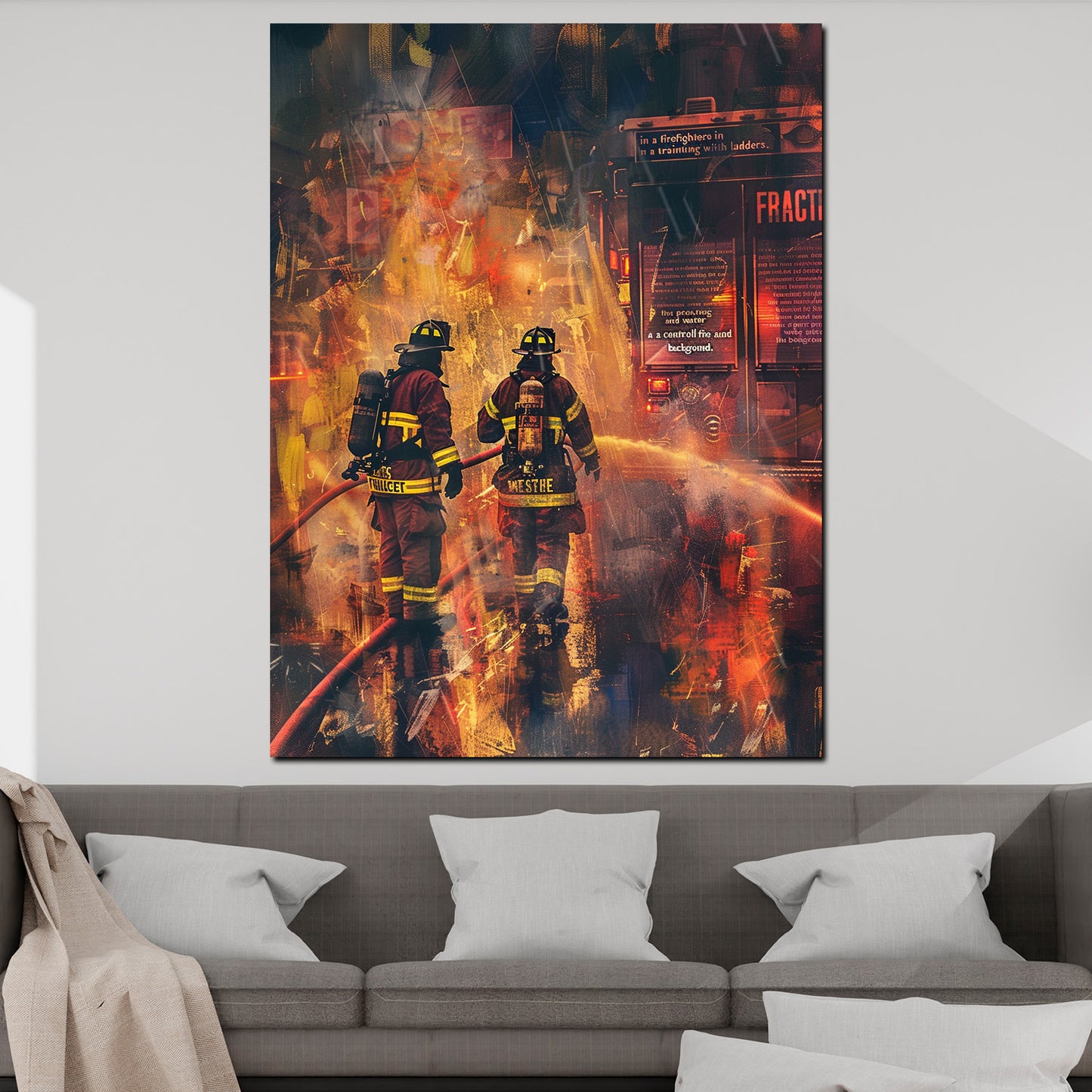 Feuerwehrmänner löschen Feuer Wandbild Kunstwerk