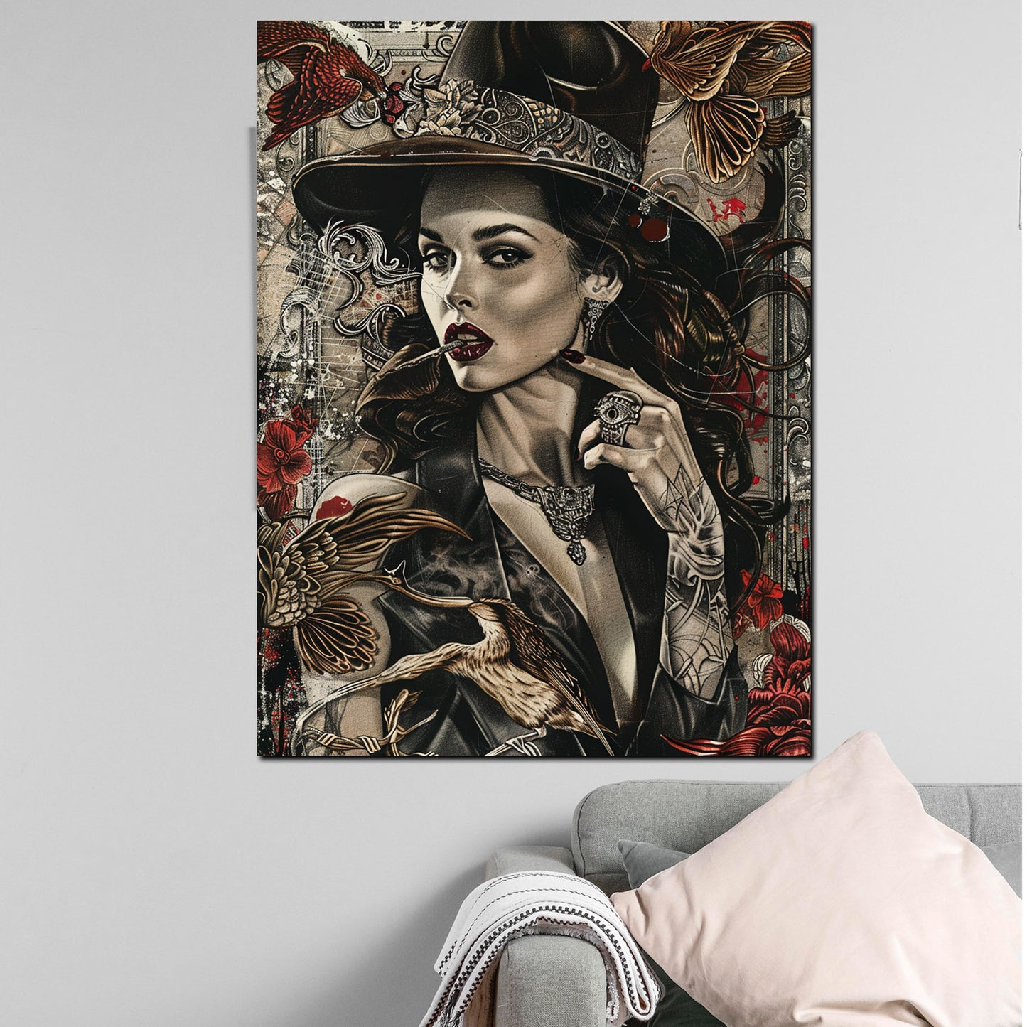 Wandbild Kunstwerk Frau geheimnisvoll Vintage Stil