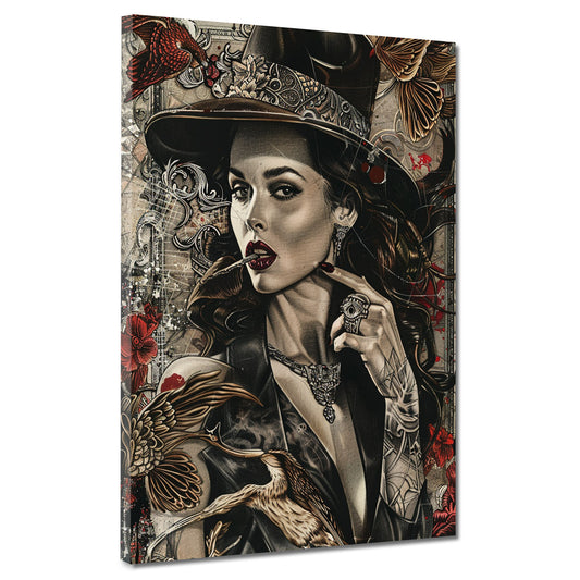 Wandbild Kunstwerk Frau geheimnisvoll Vintage Stil