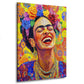 Pop Art Frida mit Blumenkranz und fröhlichem Lächeln abstrakte Wandbild Kunstwerk