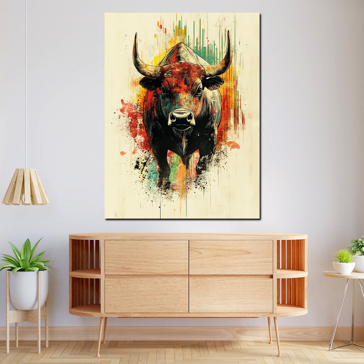 Wandbild Kunstwerk Geld und Erfolg Börse Bulle bunt Motivation