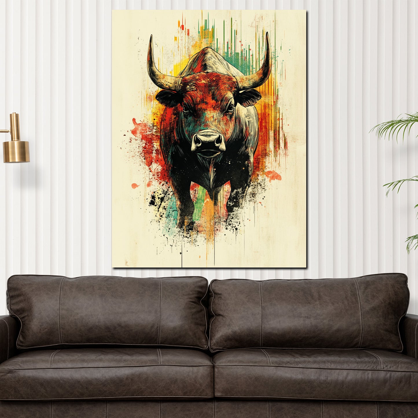 Wandbild Kunstwerk Geld und Erfolg Börse Bulle bunt Motivation