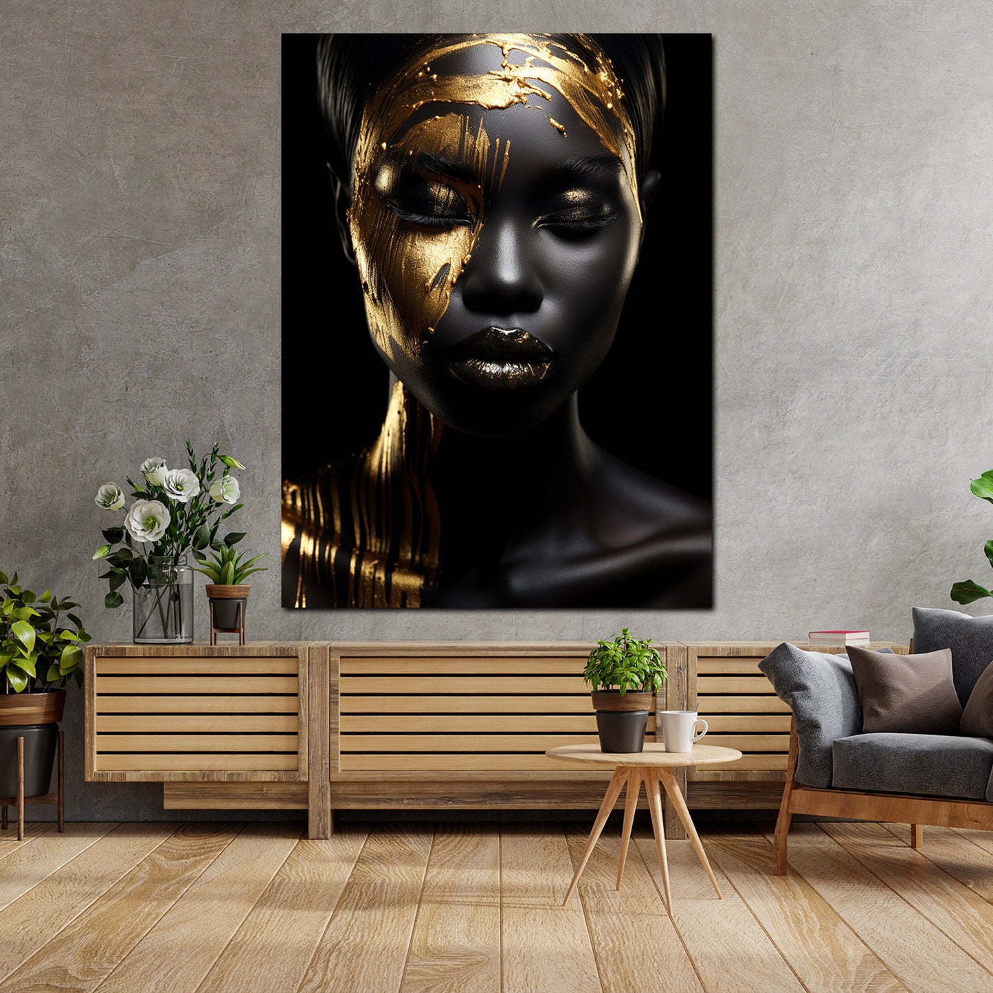 Gold afrikanische Frau frontal Wandbild Kunstwerk