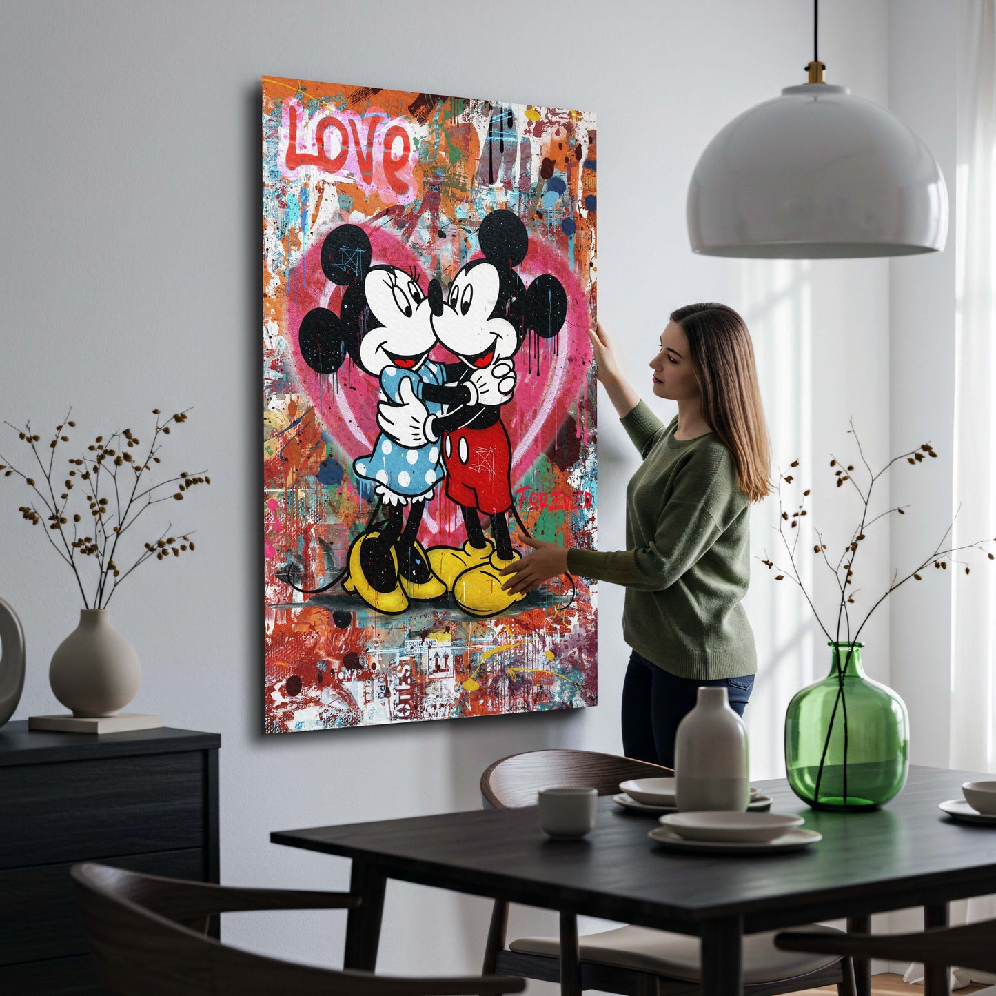 Wandbild Kunstwerk Graffiti verliebte Mäuse Pop Art modern bunt