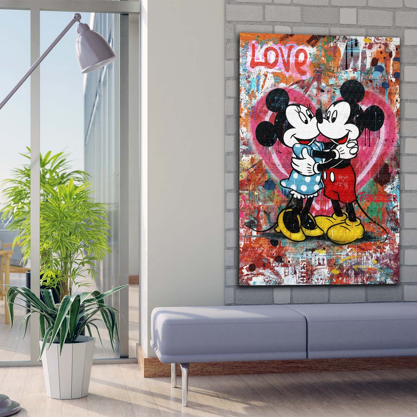 Wandbild Kunstwerk Graffiti verliebte Mäuse Pop Art modern bunt