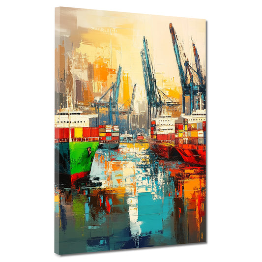 Wandbild Kunstwerk Hafen Schiffe Containerfarben lebendig modern