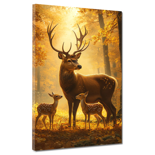 Wandbild Kunstwerk Hirsche Geborgenheit Herbstwald