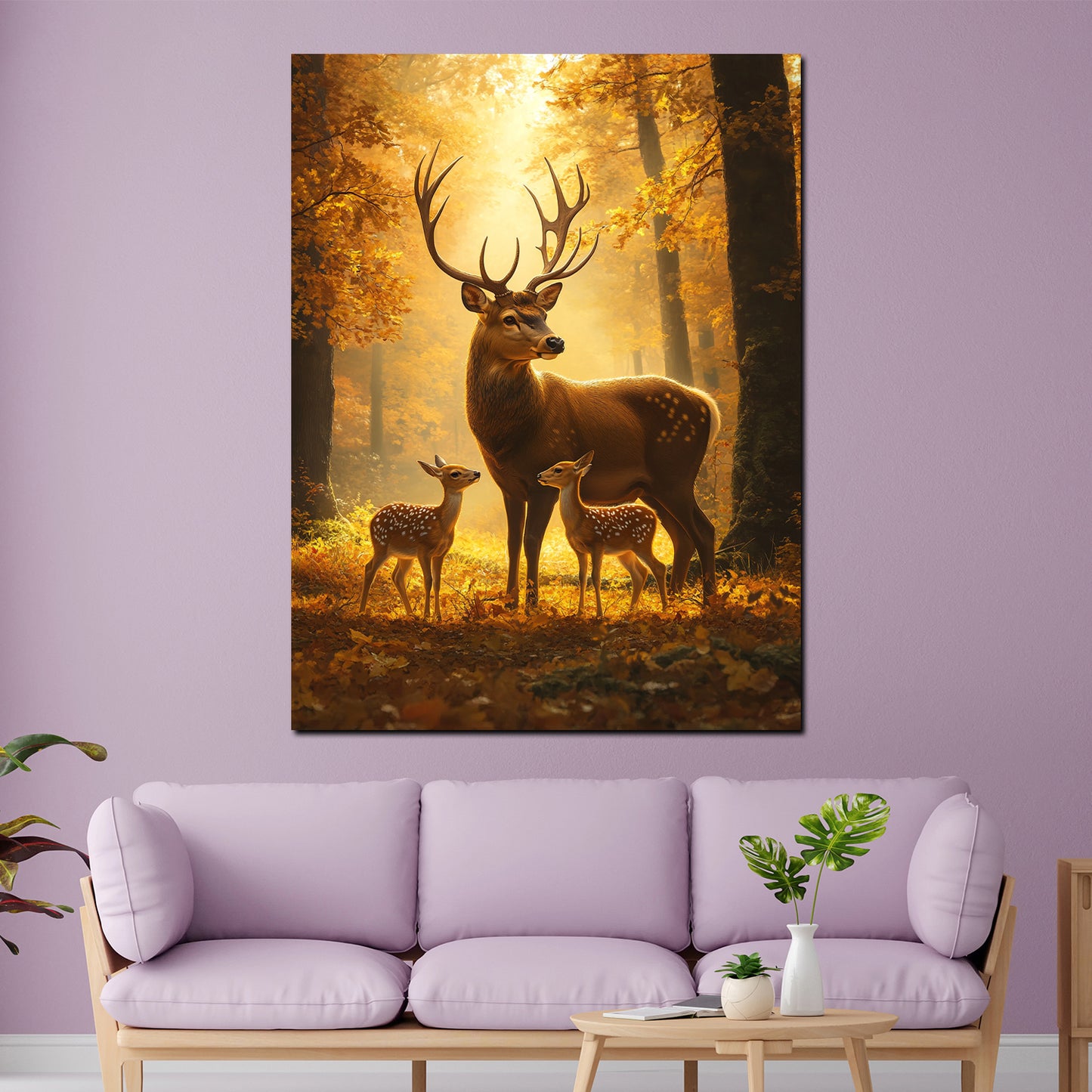 Wandbild Kunstwerk Hirsche Geborgenheit Herbstwald